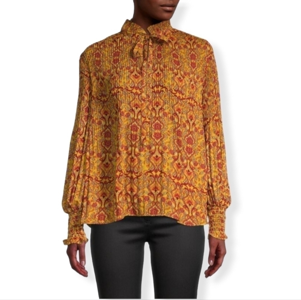 Max Studio Pleated Bishop-Sleeve Blouse